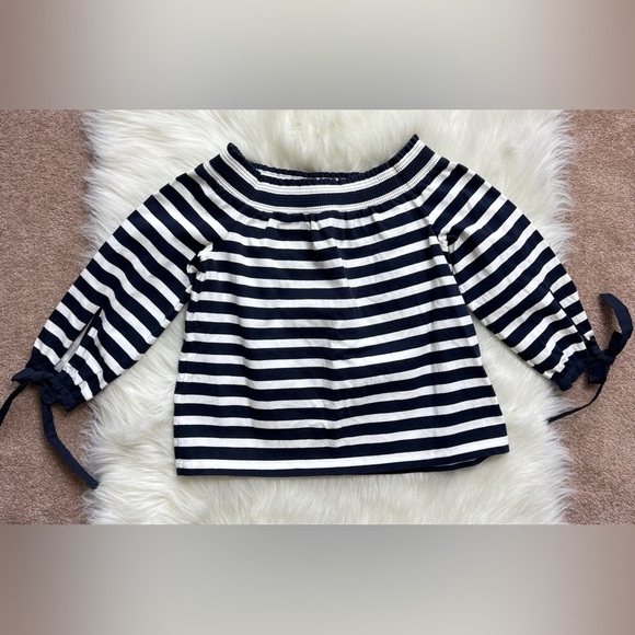 J. Crew Off the Shoulder Striped Top Nautical Blue White - Picture 4 of 4